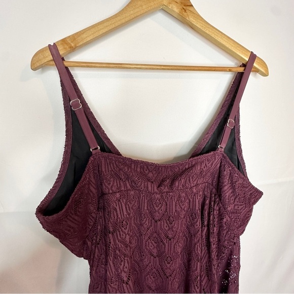 Swimsuits for All Burgundy Lace Swim Dress Flowy Flattering Comfortable Women 20 - Picture 5 of 9
